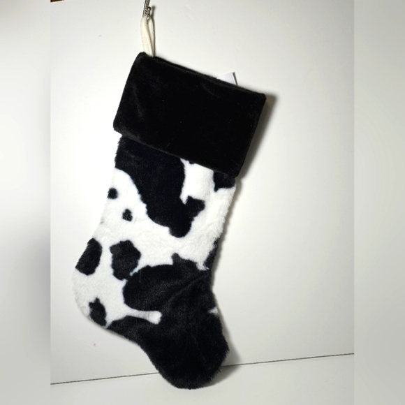 Cow pattern black white faux fur stocking nwt - Picture 1 of 2
